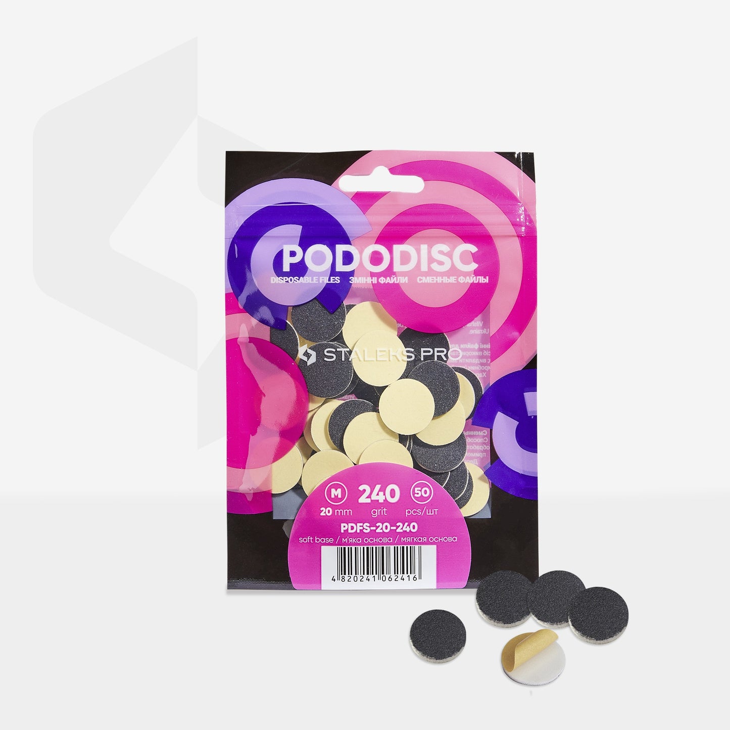 STALEKS Disposable files on a soft base for pedicure disc PODODISC STALEKS PRO M 240 grit (50 pcs) PDFS-20-240