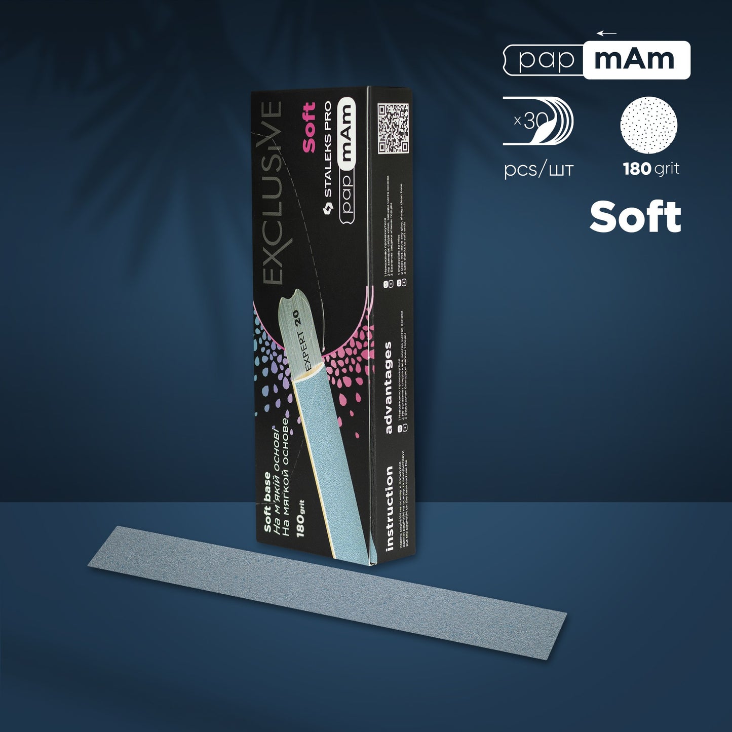 Disposable files papmAm for straight nail file (soft base) EXCLUSIVE 20 180 grit (30 pcs) DFCX-20-180