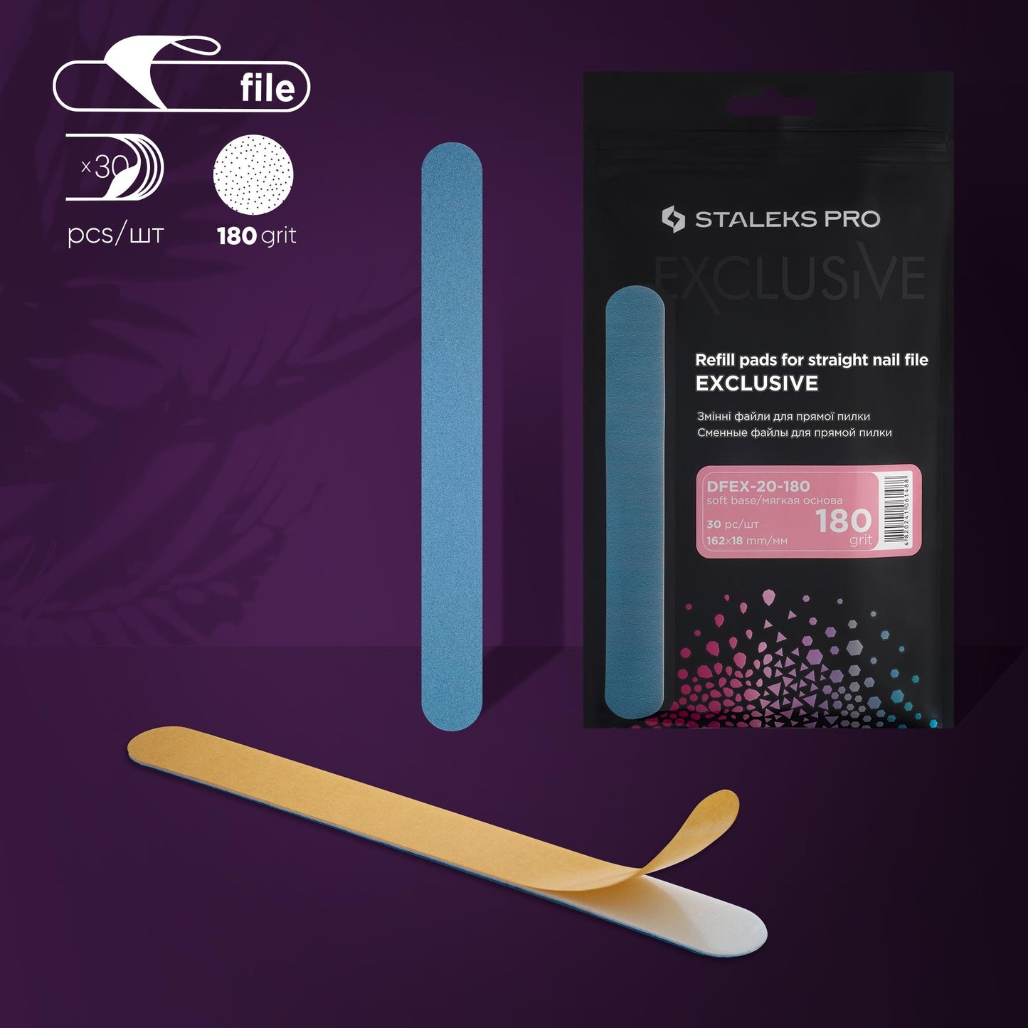 STALEKS Disposable files for straight nail file (soft base) EXCLUSIVE 20 180 grit (30 pcs) DFEX-20-180