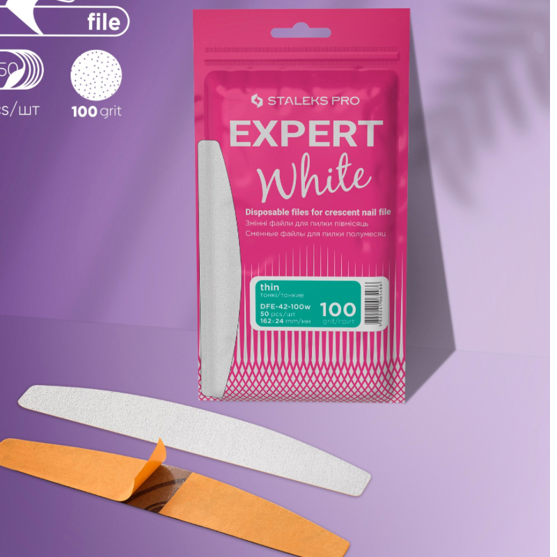 Staleks Disposable files for crescent nail file EXCLUSIVE 42 100 White grit (50 pcs) DFE-42-100W