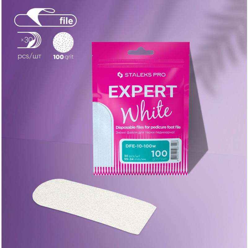 Staleks Disposable white files for pedicure grater EXPERT 10 100 grit (30 pcs) DFE-10-100w