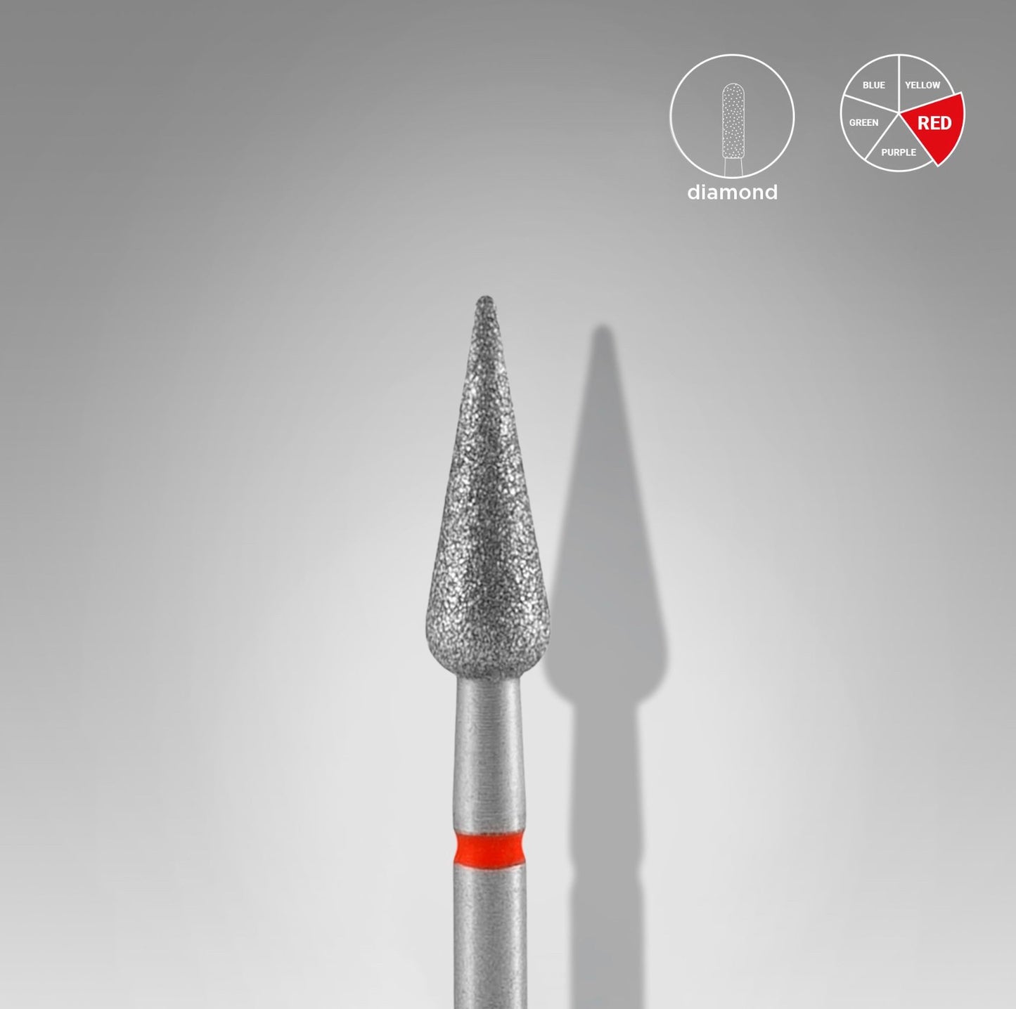 Staleks Diamond nail drill bit, pointed pear red head diameter 4 mm/ working part 12 mm (FA100R040/12)