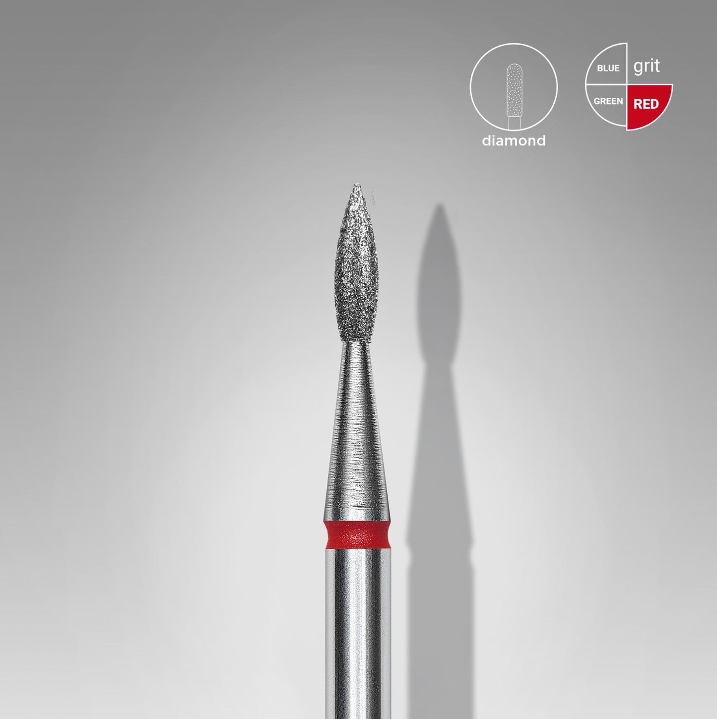 Staleks Diamond nail drill bit, pointed flame red head diameter 1.8 mm/ working part 8 mm (FA11R018/8)