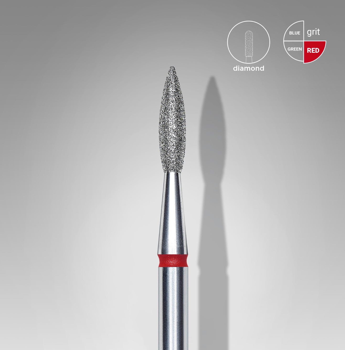 Staleks Diamond nail drill bit, pointed flame red head diameter 2.1 mm/ working part 8 mm (FA11R021/8)