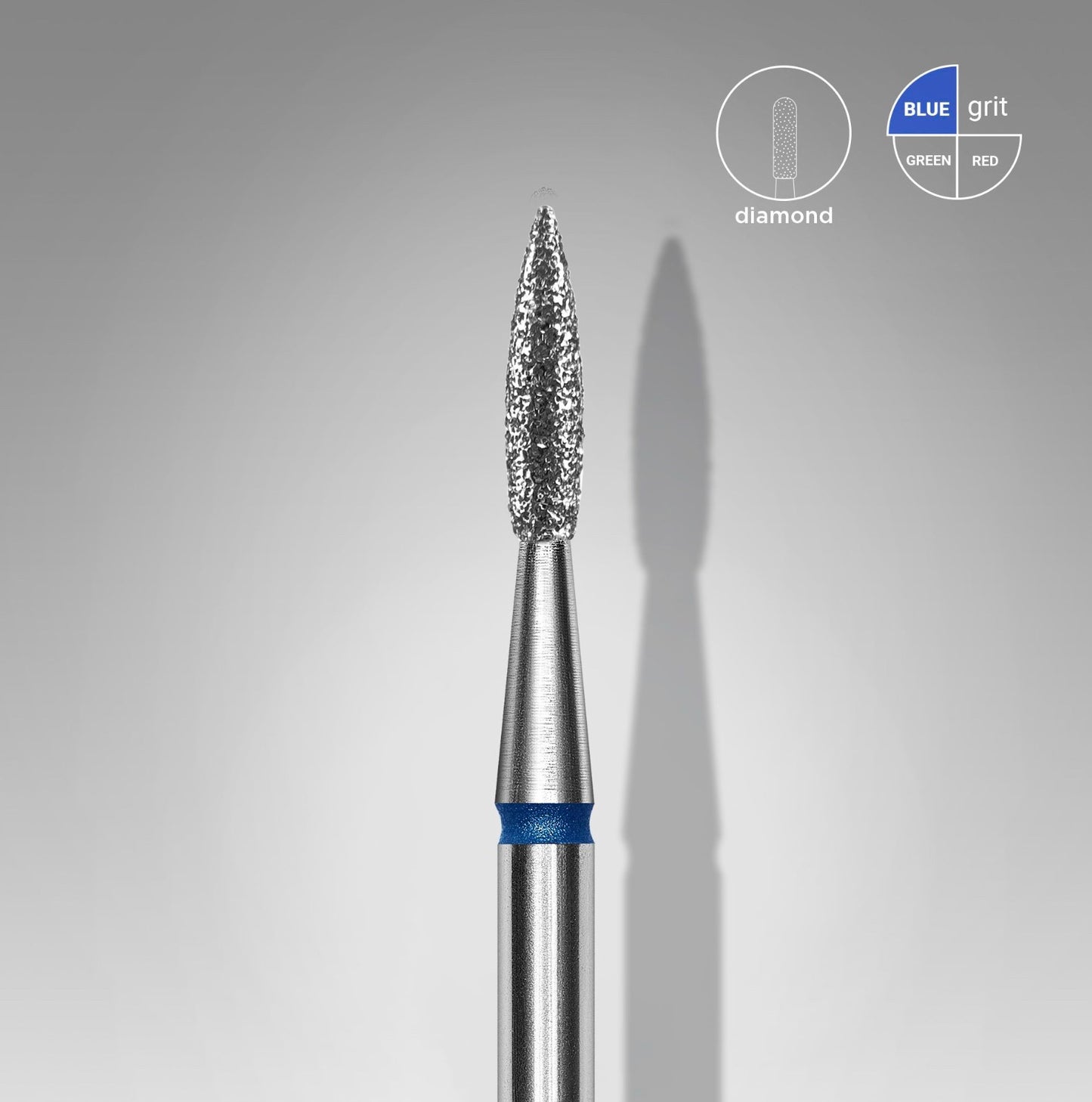 Staleks Diamond nail drill bit, pointed flame blue head diameter 1.8 mm/ working part 8 mm (FA11B018/8)