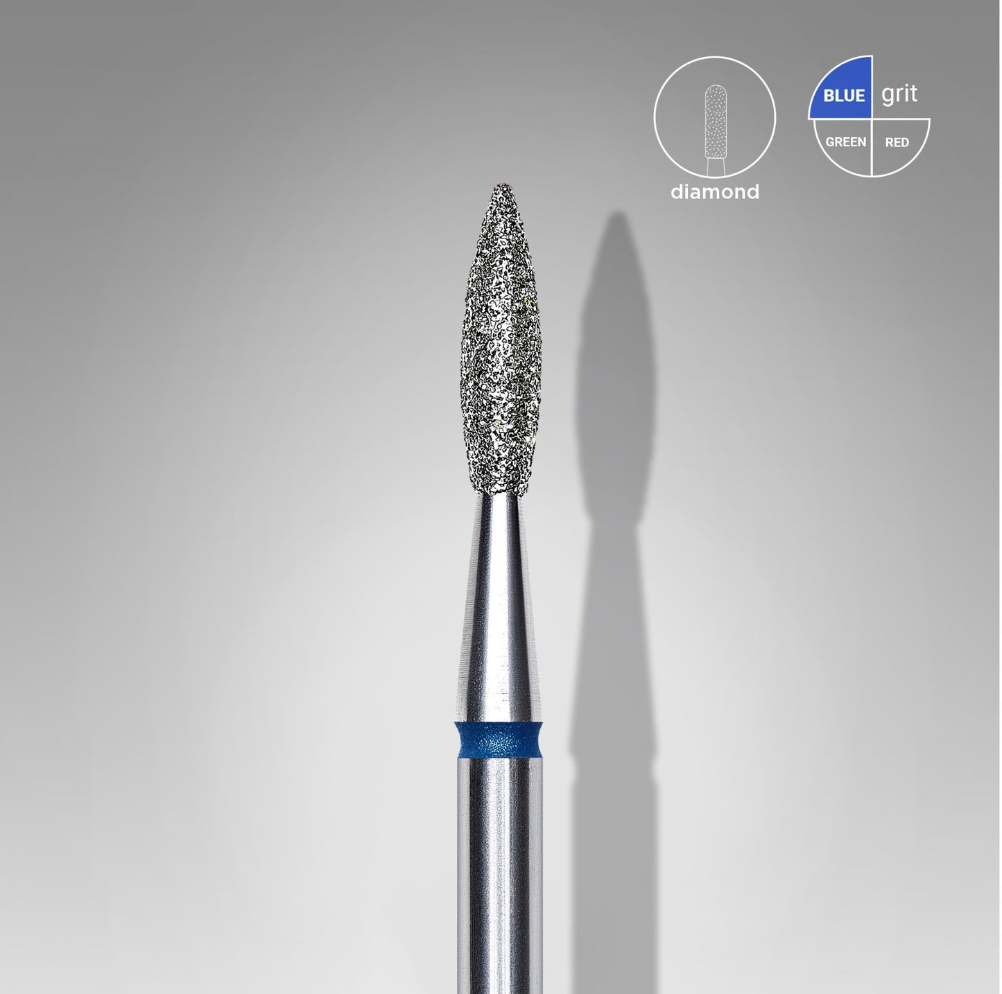 Staleks Diamond nail drill bit, pointed flame blue head diameter 2.1 mm/ working part 8 mm (FA11B021/8)