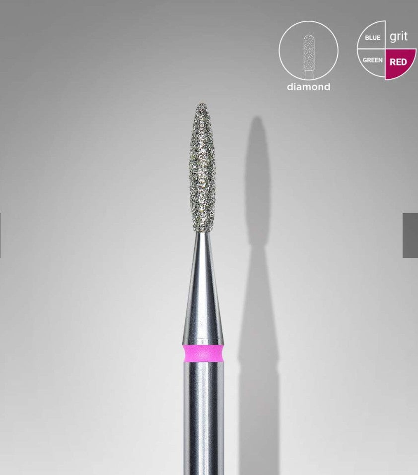 Staleks Diamond nail drill bit, pointed flame red head diameter 1,6mm/ working part 8 mm (FA10R016/8)