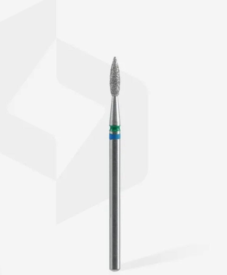 Staleks Diamond nail drill bit DUO, pointed flame blue-green head diameter 2,1mm working part 8 mm (FA11BG021/8)