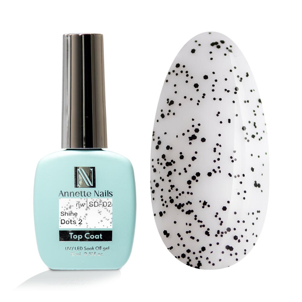 Annette Top coat Shine black dots 2 no wipe SD-02 - 12ml