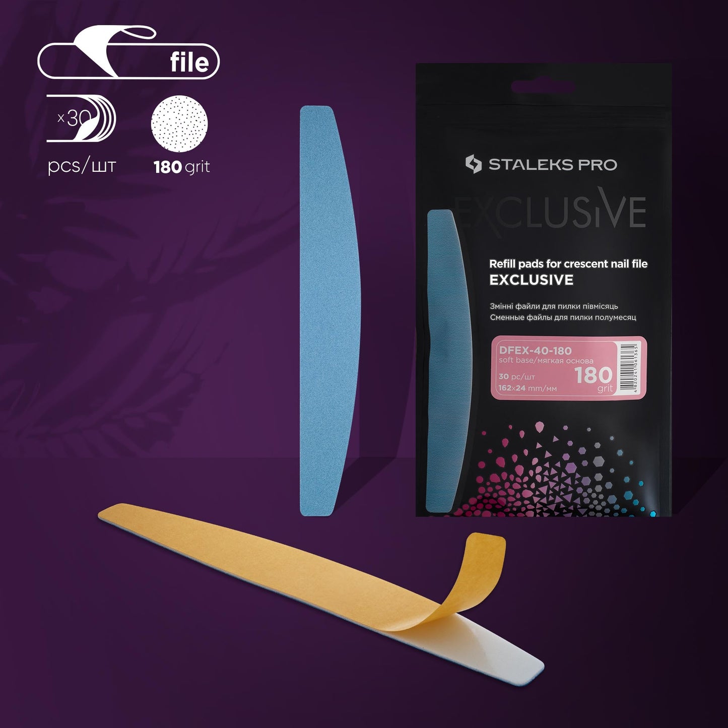 STALEKS Disposable files for crescent nail file (soft base) EXCLUSIVE 40 180 grit (30 pcs) DFEX-40-180