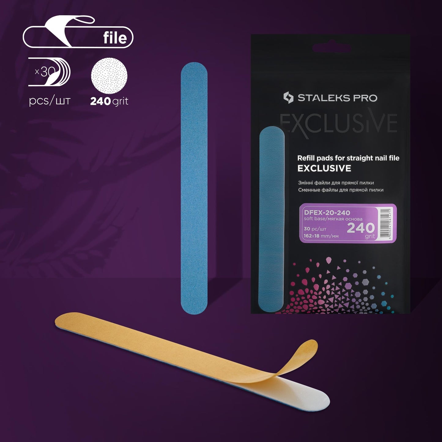 STALEKS Disposable files for straight nail file (soft base) EXCLUSIVE 20 240 grit (30 pcs) DFEX-20-240