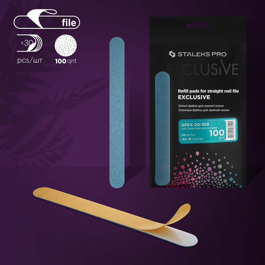 STALEKS Disposable files for straight nail file (soft base) EXCLUSIVE 20 100 grit (30 pcs) DFEX-20-100