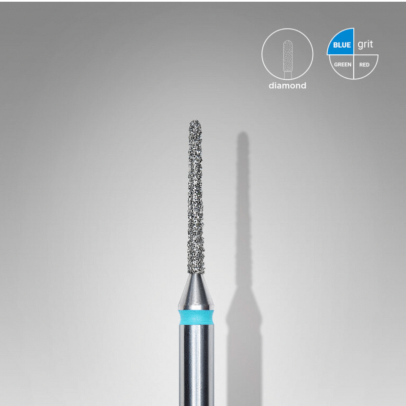 Diamond nail drill bit, “needle”, blue, head diameter 1 mm/ working part 10 mm (FA80B010/10)