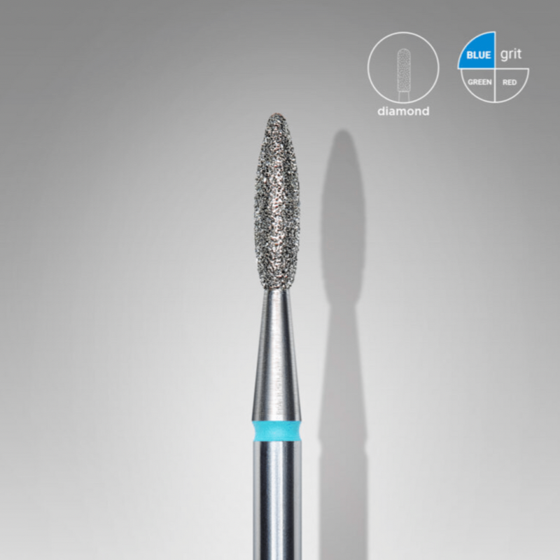 Staleks Diamond nail drill bit, “flame”, blue, head diameter 2.3 mm/ working part 10 mm (FA10B023/10)