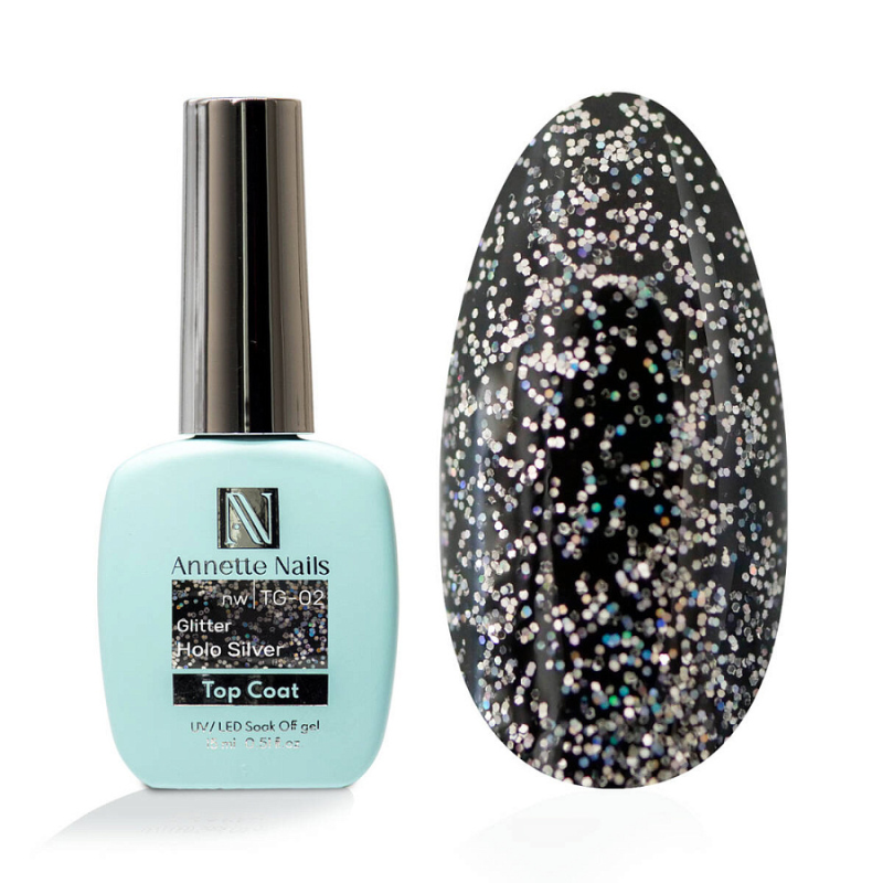 Annette Top Coat Holografic silver glitter no wipe TG-02