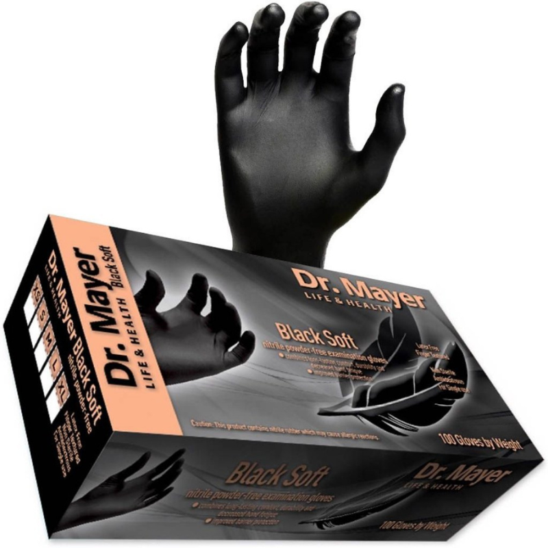 Dr Mayer Nitrile Gloves, SOFT BLACK XS