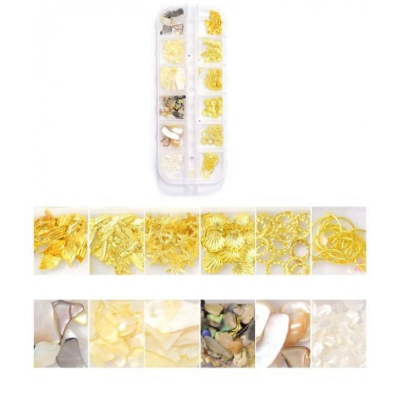 LNB Set of 12 Decorations- " PRINTED SHELL & GOLD METALLIC  5
