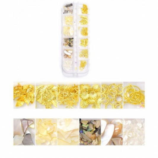 LNB Set of 12 Decorations- " PRINTED SHELL & GOLD METALLIC  5
