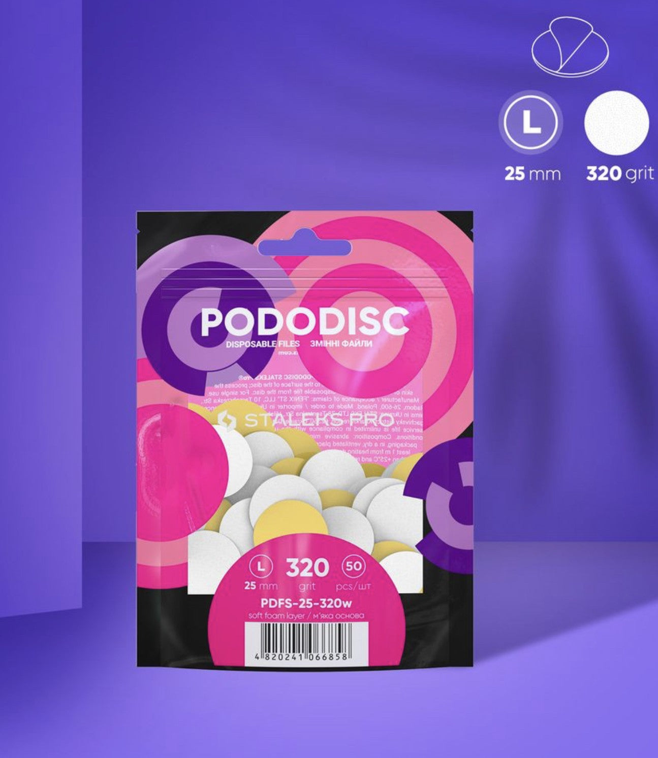 STALEKS Disposable files on a soft base for pedicure disc PODODISC STALEKS PRO L 320 grit (50 pcs) PDFS-25-320W