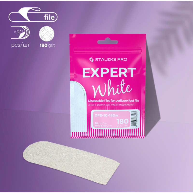 Staleks Disposable white files for pedicure grater EXPERT 10 180 grit (30 pcs) DFE-10-180w