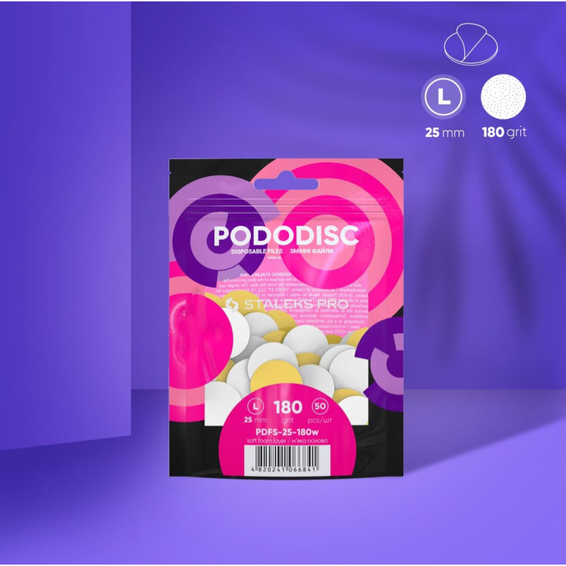 STALEKS Disposable white files on a soft base for pedicure disc PODODISC STALEKS PRO L 180 grit (50 pcs) PDFS-25-180w