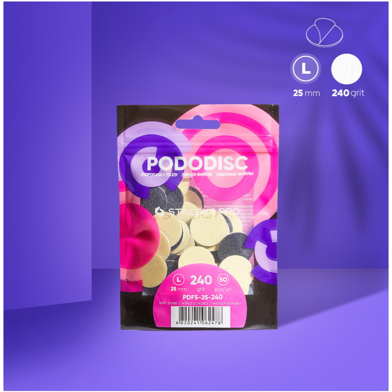 STALEKS Disposable white files on a soft base for pedicure disc PODODISC STALEKS PRO L 240 grit (50 pcs) PDFS-25-240w