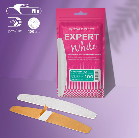 STALEKS Disposable white file for crescent nail file on a soft foam layer 100 grit EXPERT 40  30pcs DFE-40-100w