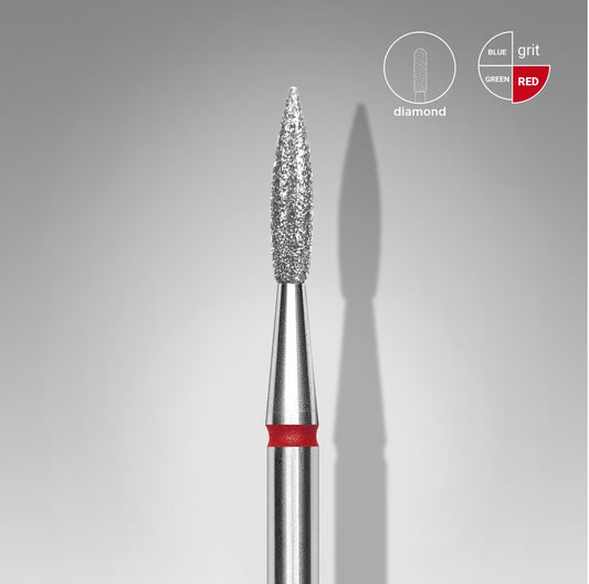Staleks Diamond nail drill bit, pointed flame red head diameter 2.3 mm/ working part 8 mm (FA11R023/8)