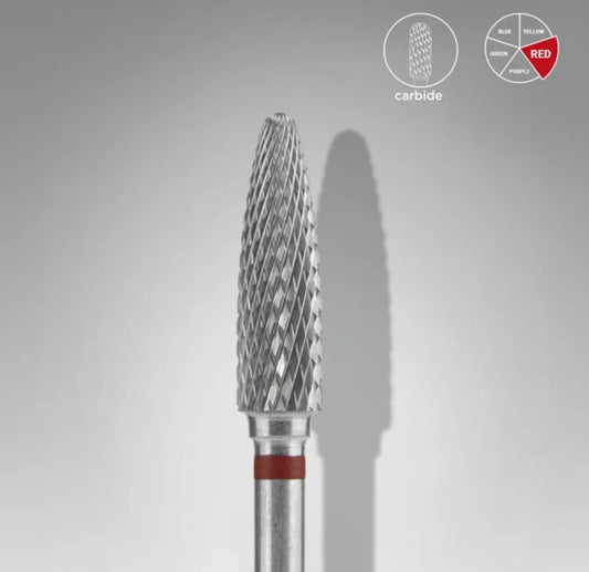 Staleks Carbide Nail Drill Bit, cone Red, head diameter 4mm/working part 14mm FT90R040/14