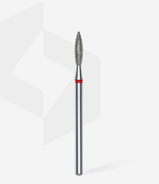 Staleks Diamond nail drill bit, pointed flame red head diameter 2,3mm / working part 10 mm (FA10R023/10)