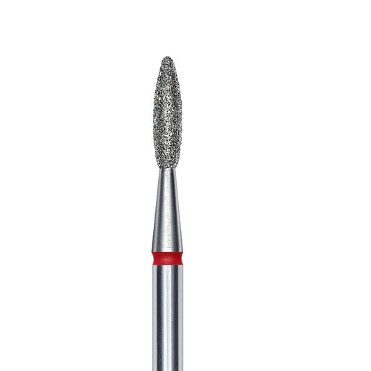 Staleks Diamond nail drill bit, pointed flame red head diameter 2,1mm/ working part 8 mm (FA10R021/8)
