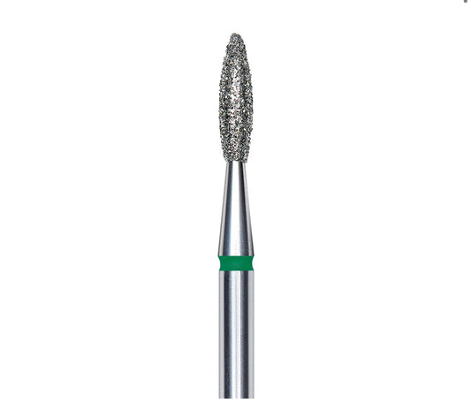 Staleks Diamond nail drill bit, pointed flame green head diameter 2,1mm/ working part 8 mm (FA10G021/8)