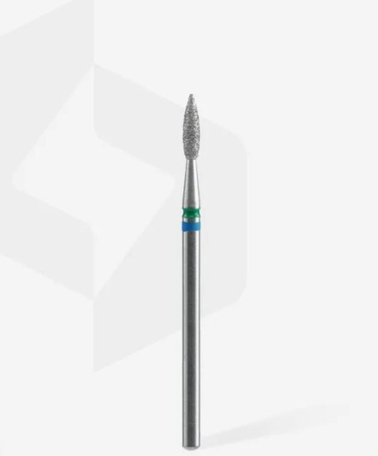 Staleks Diamond nail drill bit DUO, pointed flame blue-green head diameter 2,1mm working part 8 mm (FA11BG021/8)