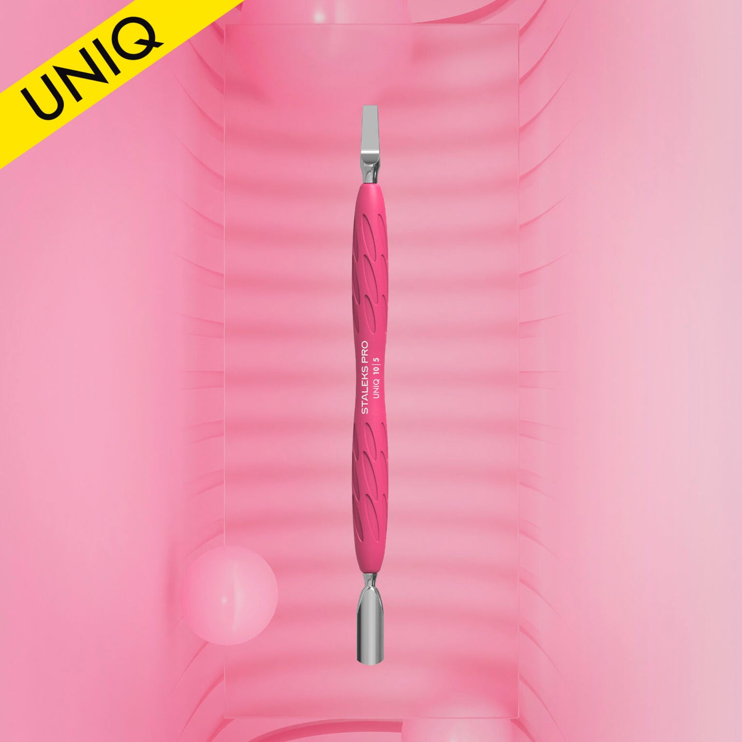 STALEKS Manicure pusher Gummy with silicone handle UNIQ 10 TYPE 5 (rounded narrow pusher and straight blade) PQ-10/5