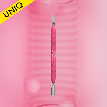 STALEKS Manicure pusher Gummy with silicone handle UNIQ 10 TYPE 5 (rounded narrow pusher and straight blade) PQ-10/5