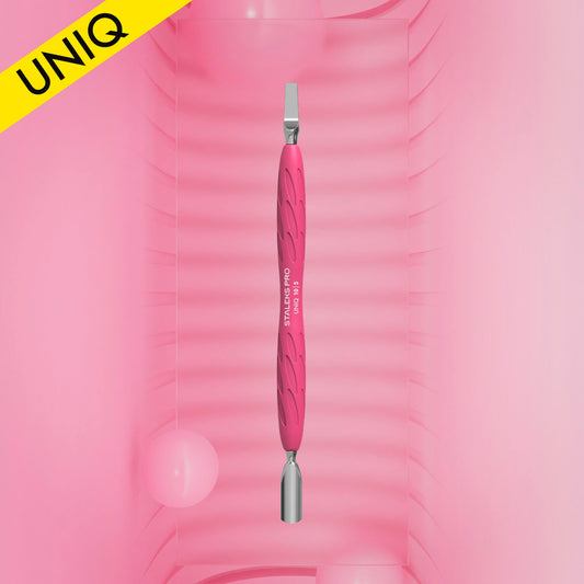 STALEKS Manicure pusher Gummy with silicone handle UNIQ 10 TYPE 5 (rounded narrow pusher and straight blade) PQ-10/5