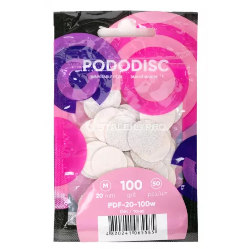 STALEKS Disposable white pads for pedicure disc Pododisc grit 100 (50 pc) PDF-20-100w