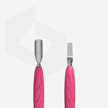 STALEKS Manicure pusher Gummy with silicone handle UNIQ 10 TYPE 5 (rounded narrow pusher and straight blade) PQ-10/5