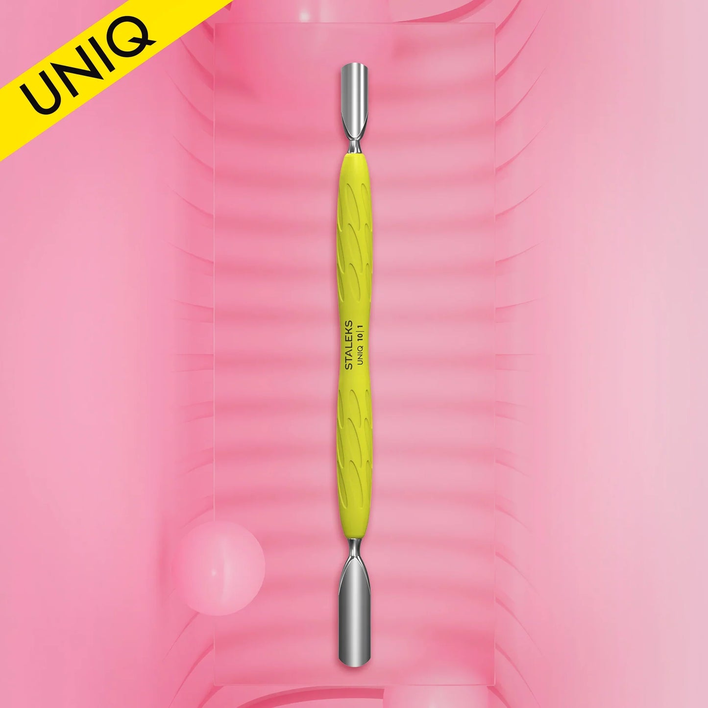 Staleks Manicure pusher Uniq 10 Type 1 Yellow (wide rounded+narrow rounded pusher) PQ-10/1Y