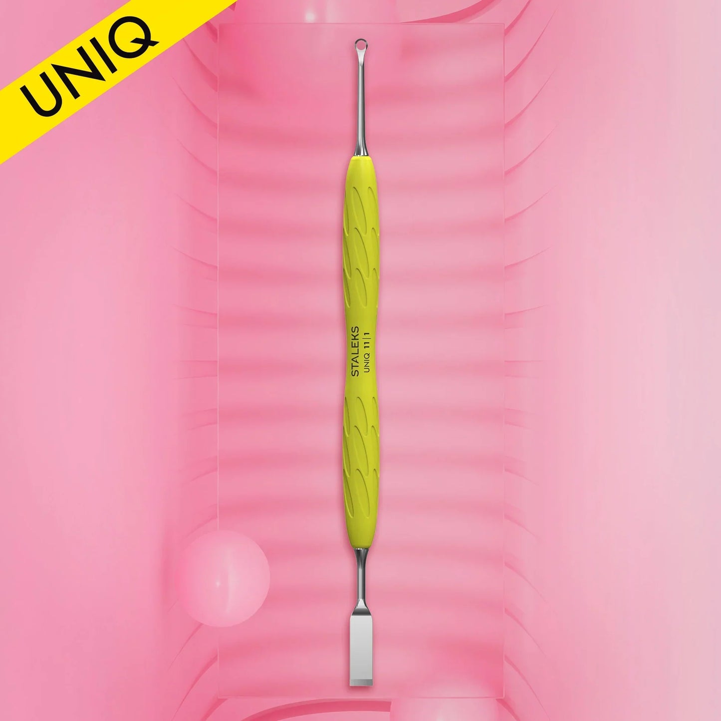 Staleks Manicure pusher Uniq 11 Type 1 Yellow (flat straight pusher + ring) PQ-11/1Y