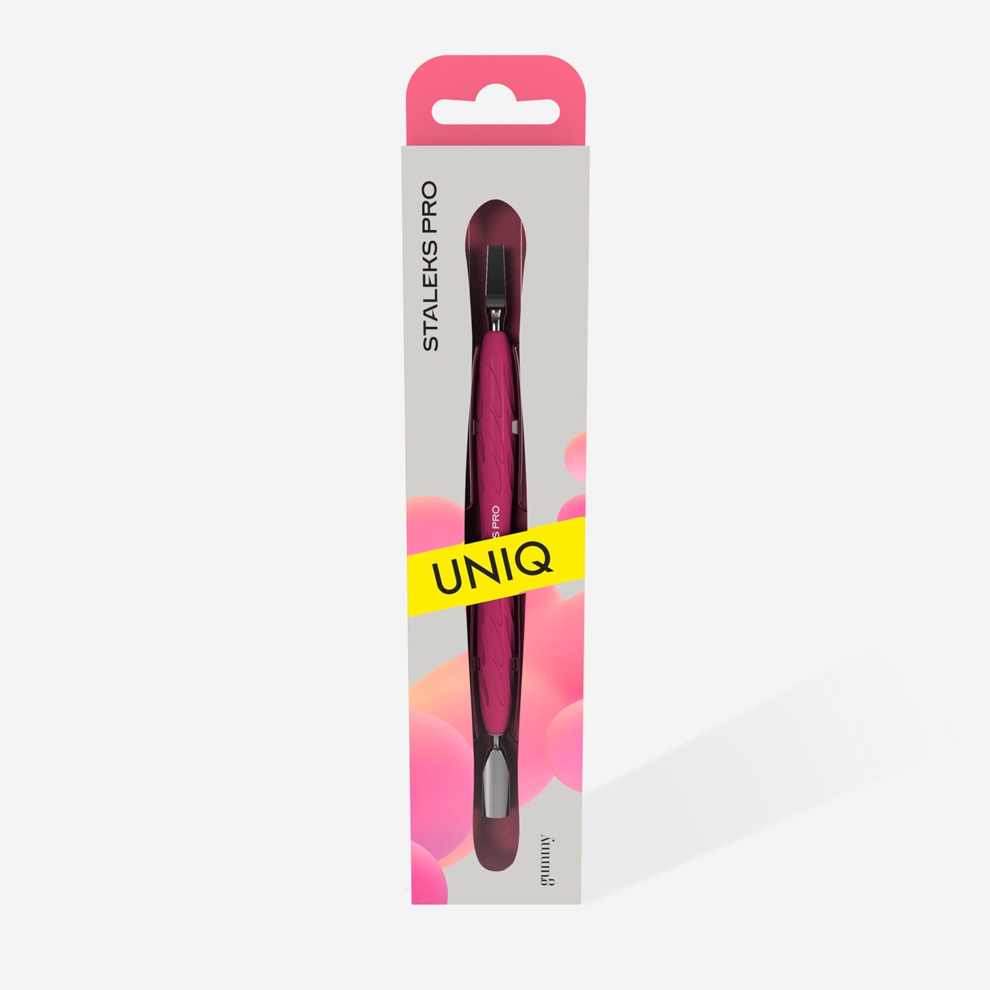 STALEKS Manicure pusher Gummy with silicone handle UNIQ 10 TYPE 5 (rounded narrow pusher and straight blade) PQ-10/5